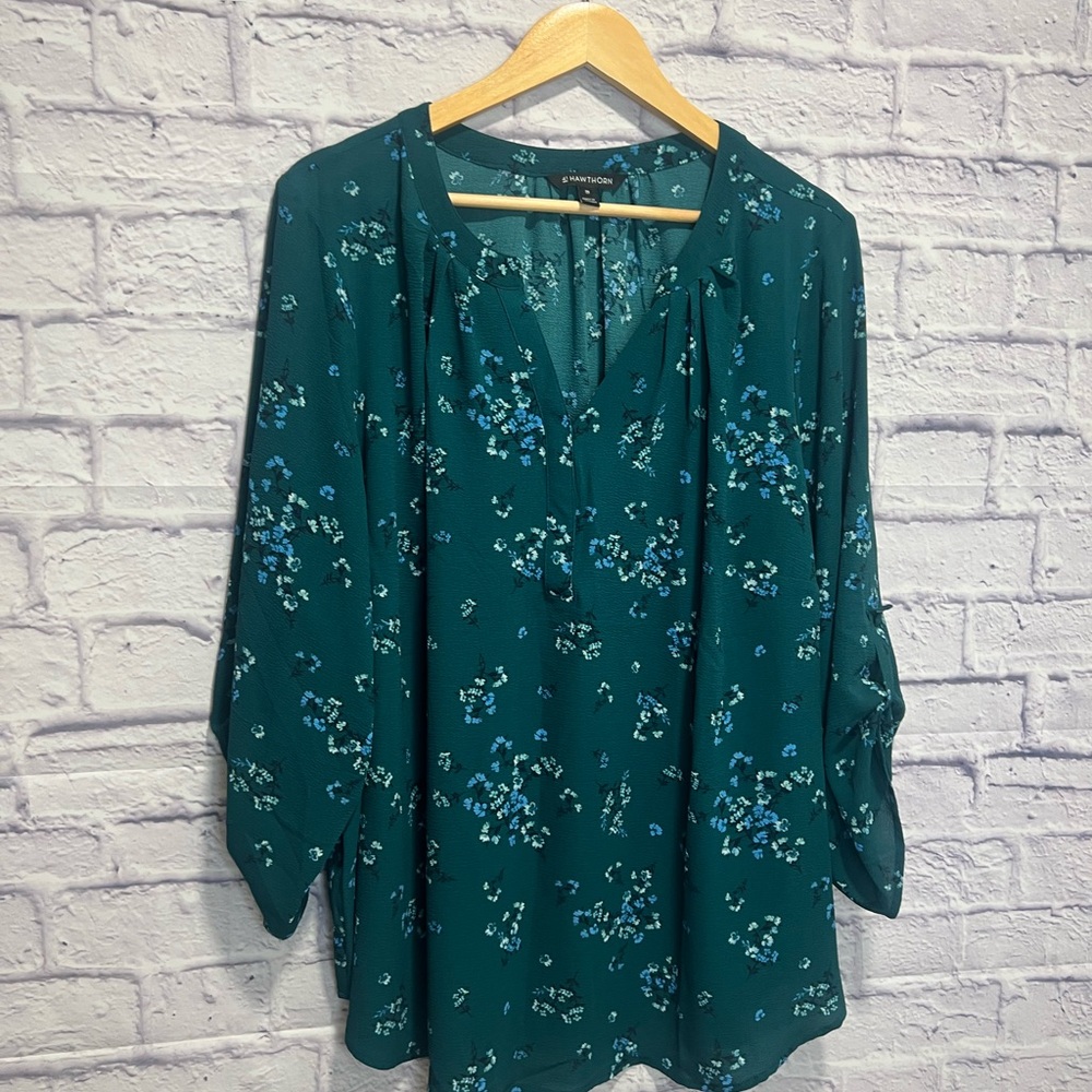 41 Hawthorn 3xl Teal Floral Blouse